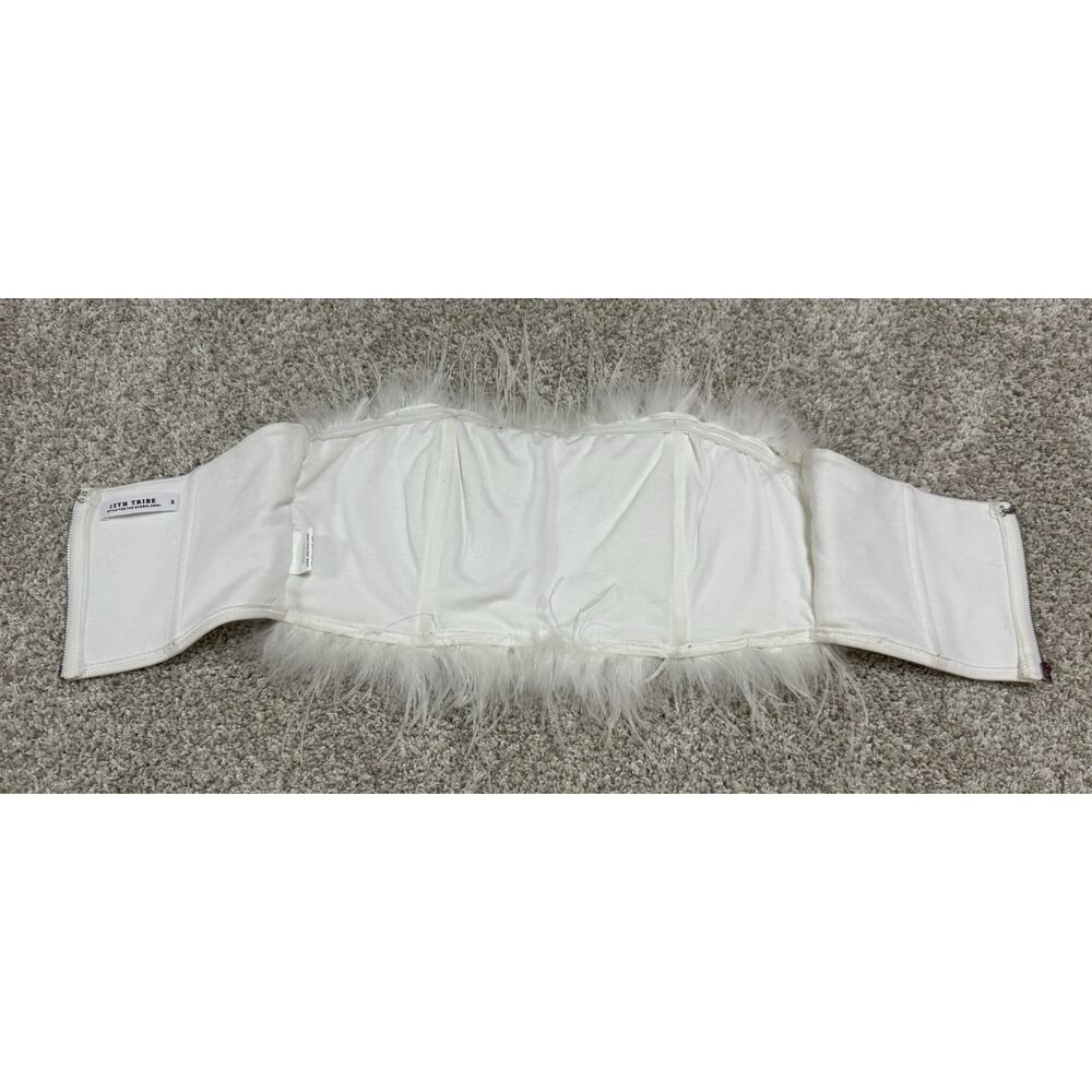 12th Tribe Chanel White Faux Feather Strapless Bandeau Crop Top Size Small - Picture 8 of 9